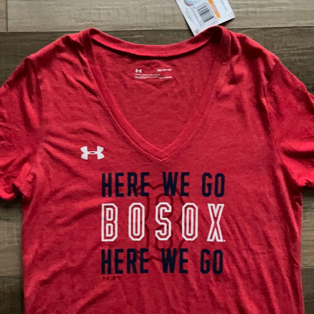 NWT Under Armour Boston Red Sox MLB Baseball V-Neck Red T-Shirt